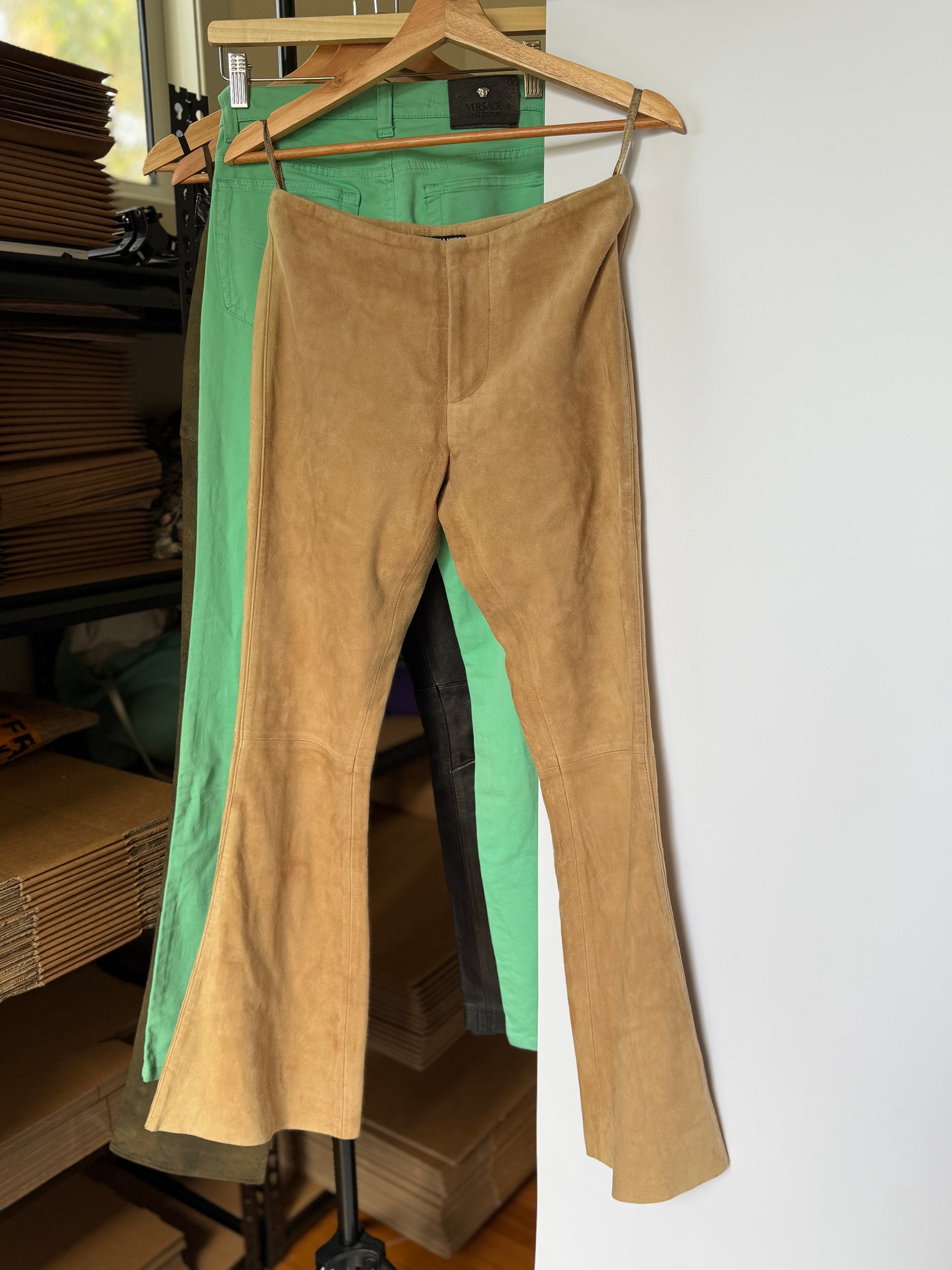 Polo Jeans Vintage Beige Suede Flare Pants (Petite XS)