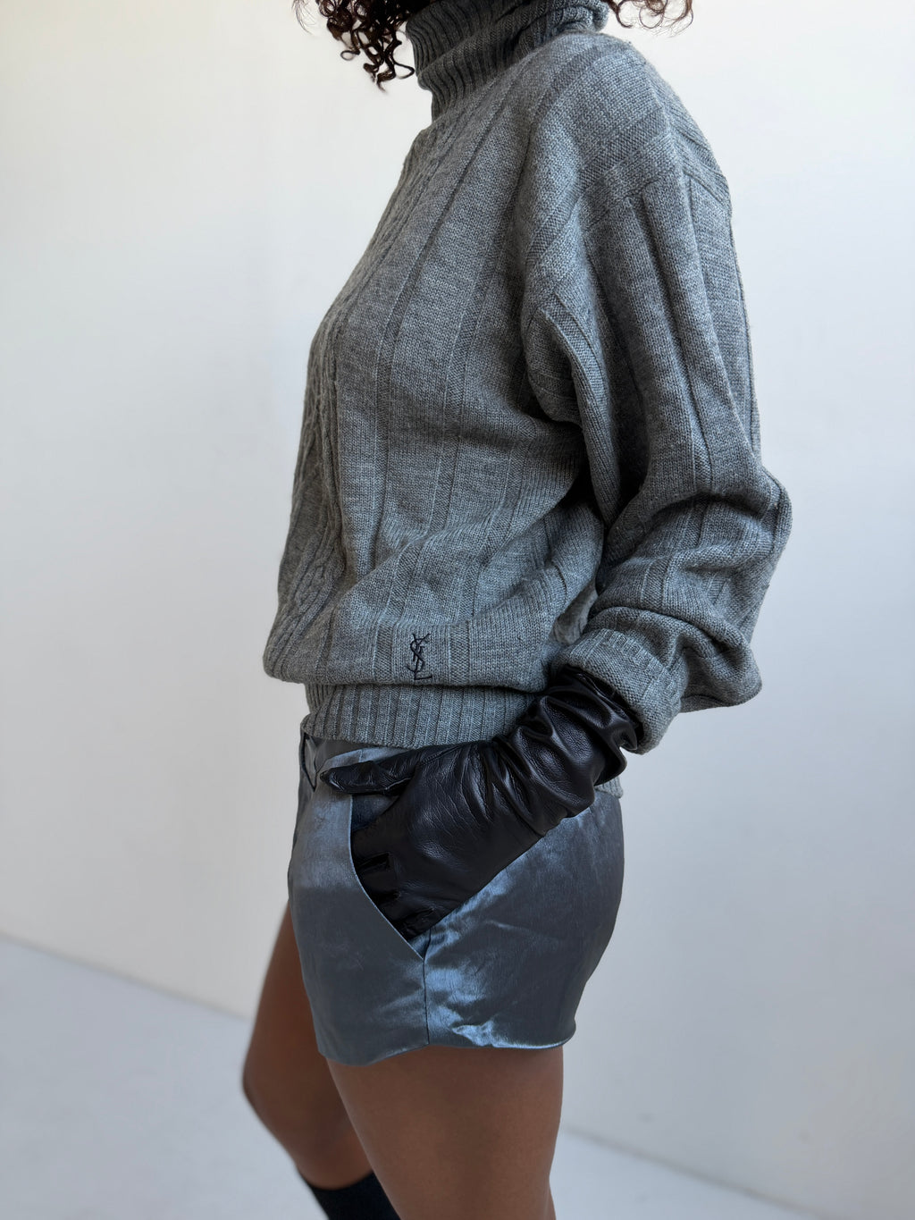 YSL Vintage Grey Wool Knit Sweater (L)