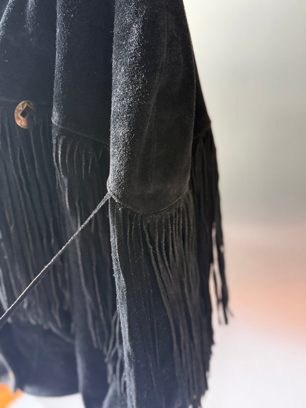Vintage Learsi Black Suede Fringe Jacket with Silver Embellishments (XS-XL)