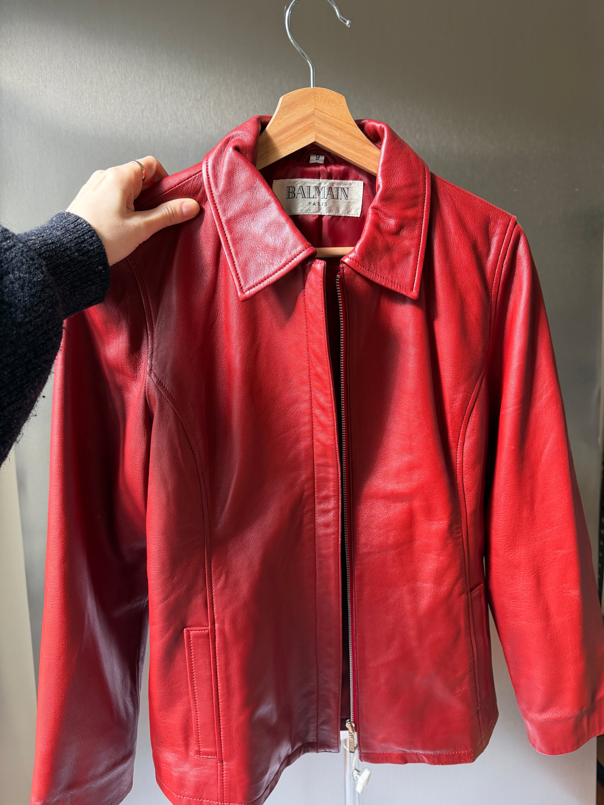Balmain Red Leather Jacket (XS-S)
