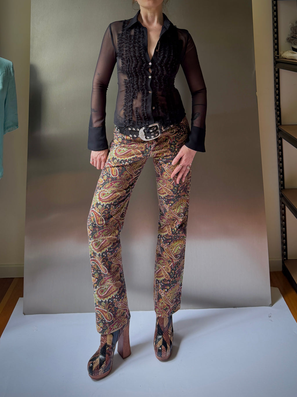 Ruffle Front Sheer Blouse (XXS/XS)