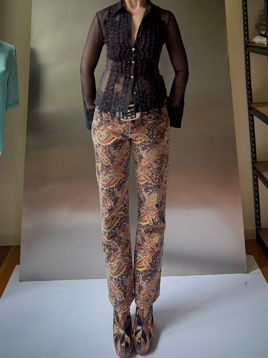 Ruffle Front Sheer Blouse (XXS/XS)