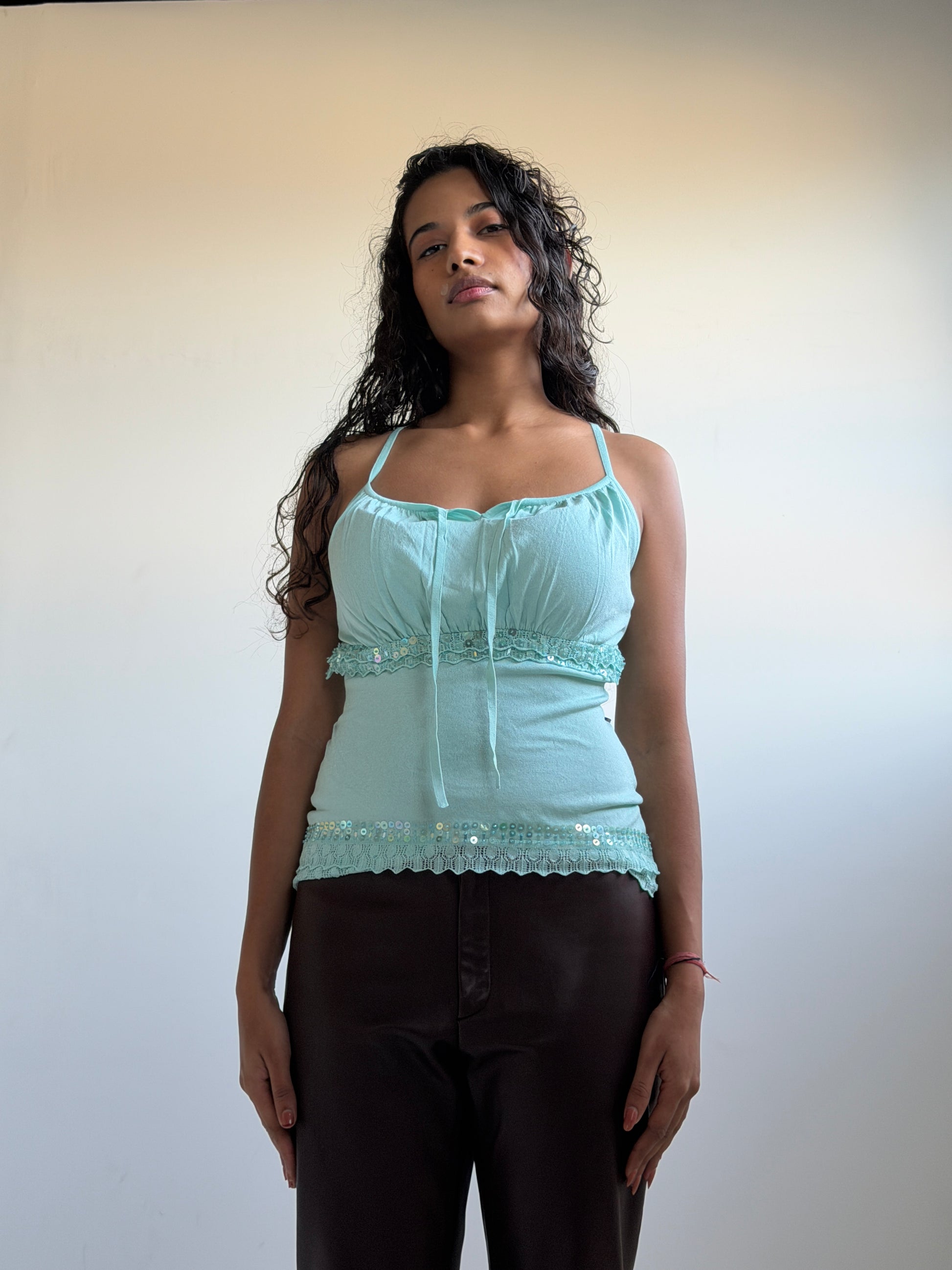 Aqua Sequin Y2K Top (S/M)