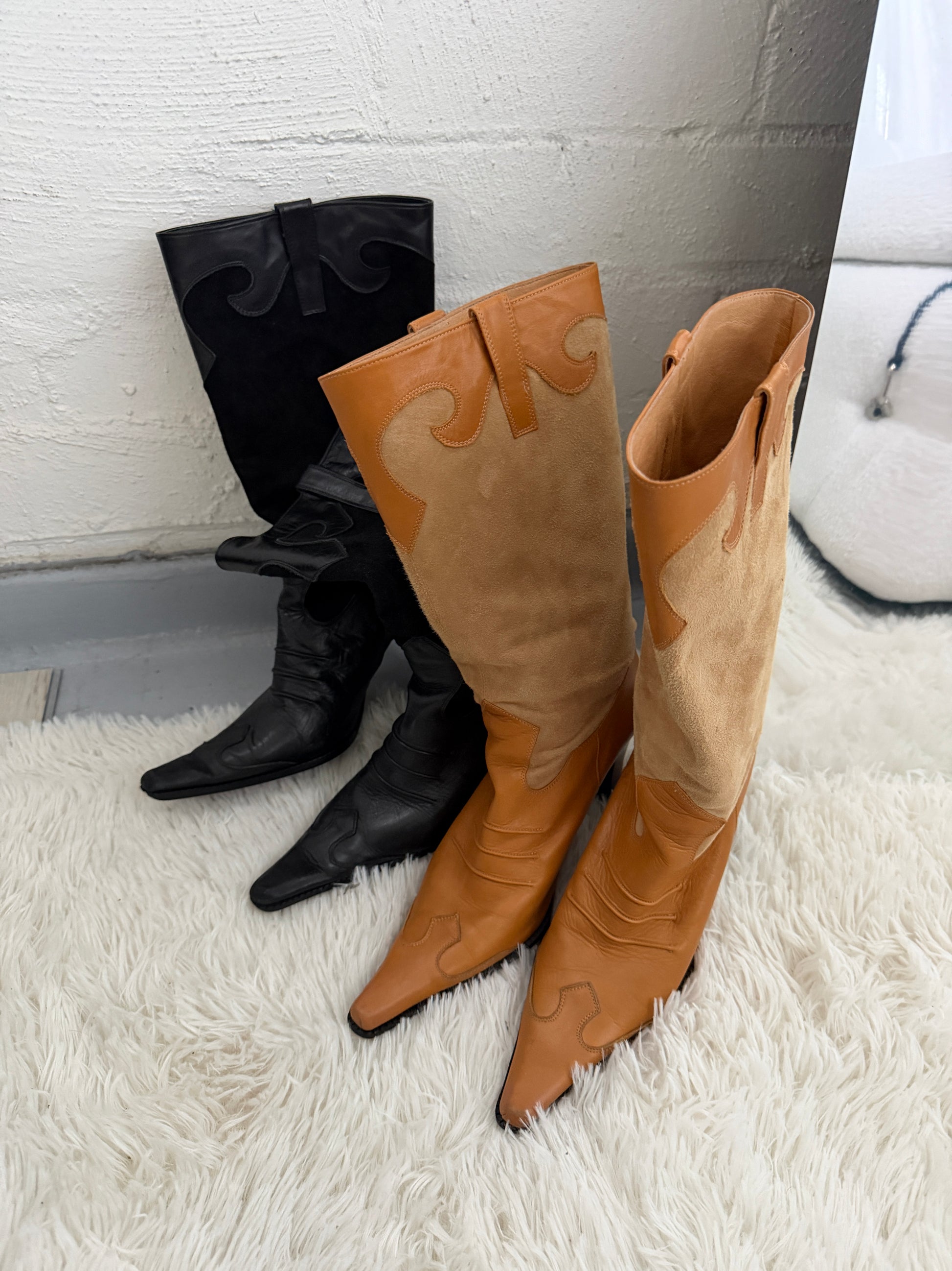 Leather Suede Western Boots — Black