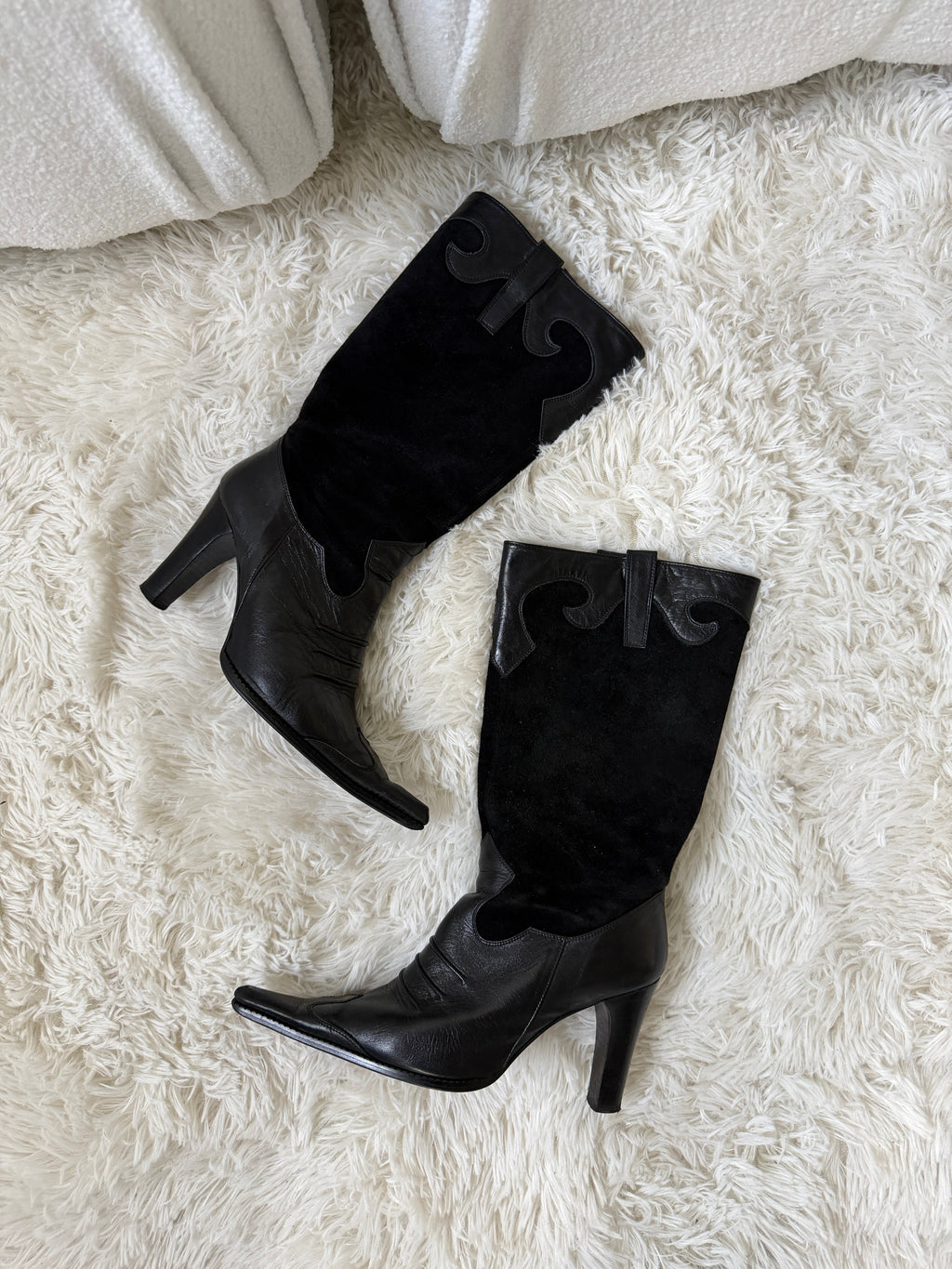 Leather Suede Western Boots — Black