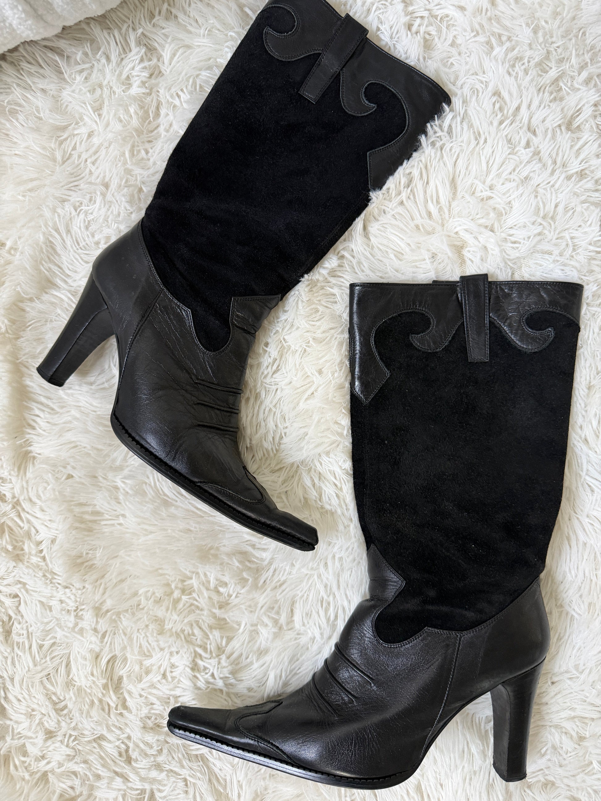 Leather Suede Western Boots — Black