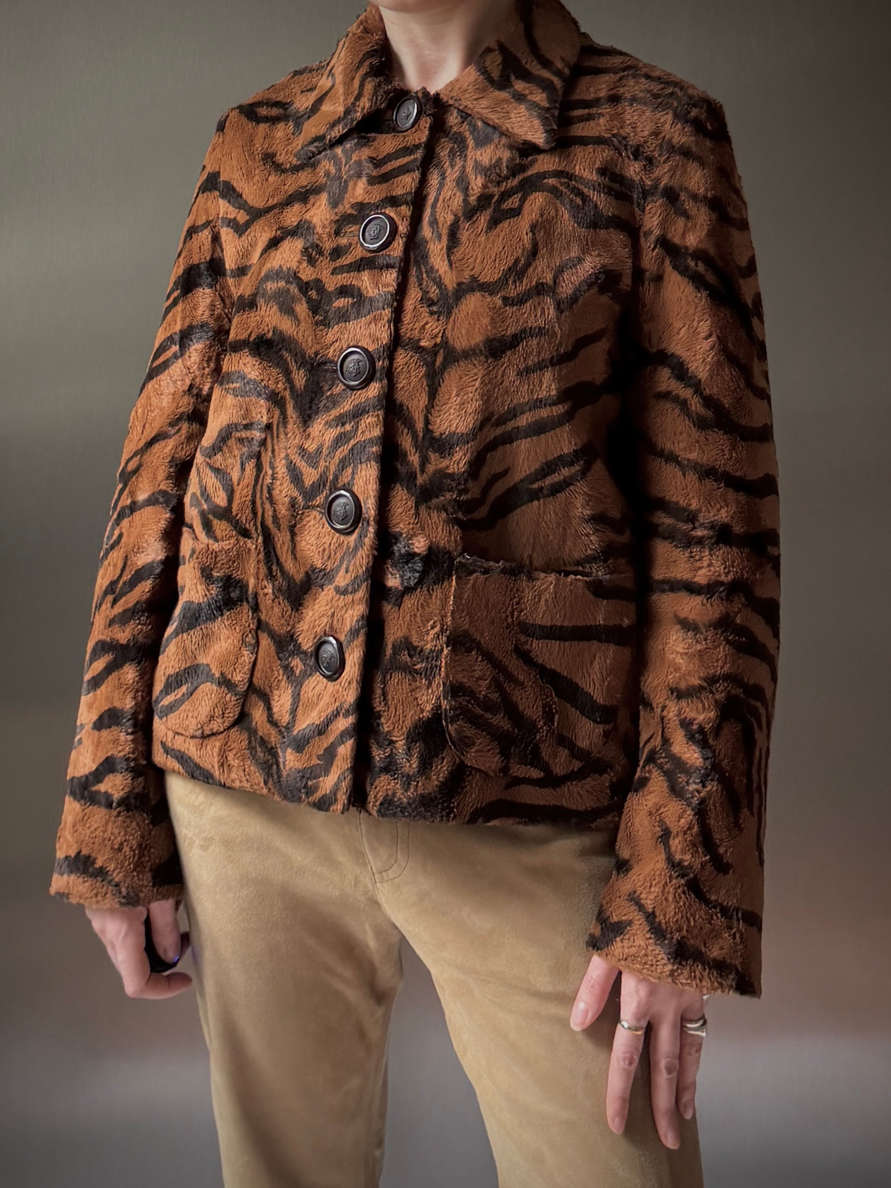Tiger Print Faux Fur Jacket (S)
