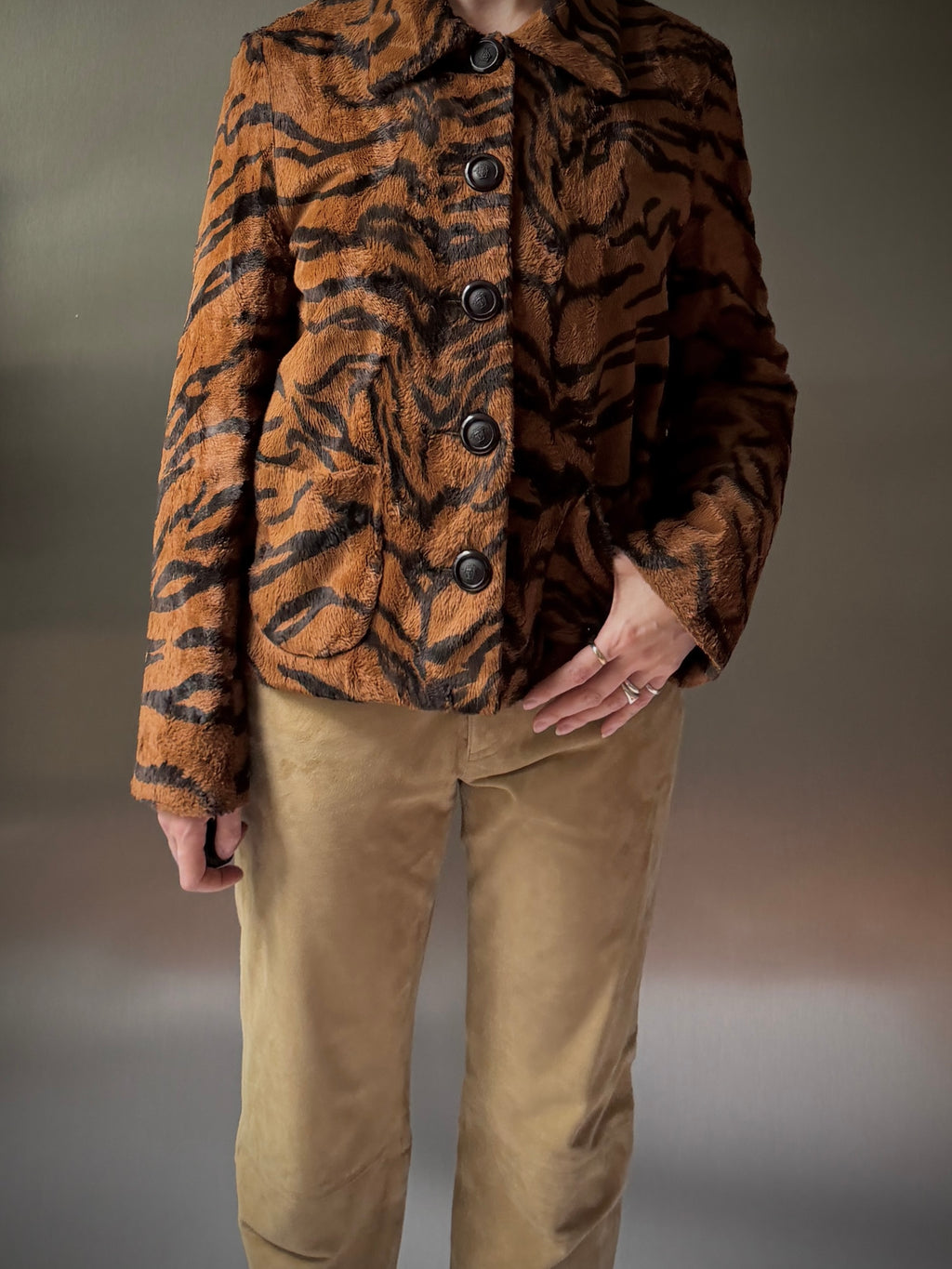 Tiger Print Faux Fur Jacket (S)