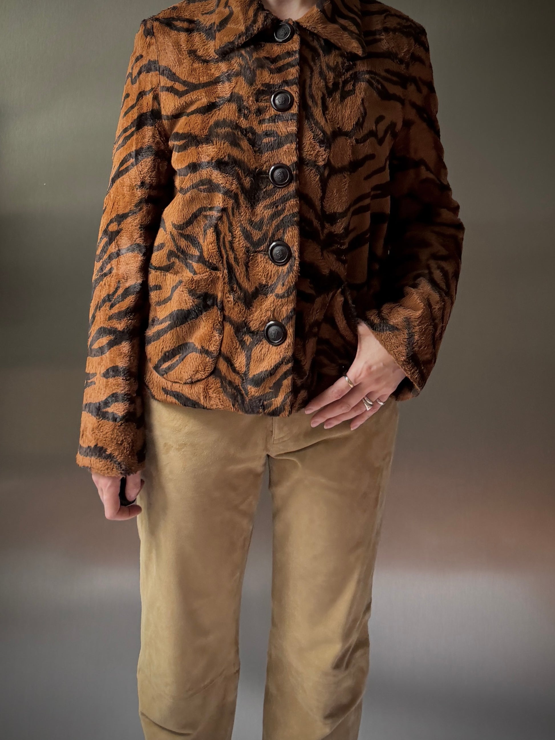 Tiger Print Faux Fur Jacket (S)