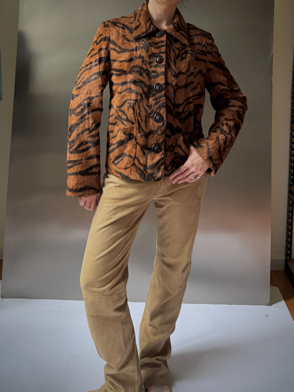 Tiger Print Faux Fur Jacket (S)