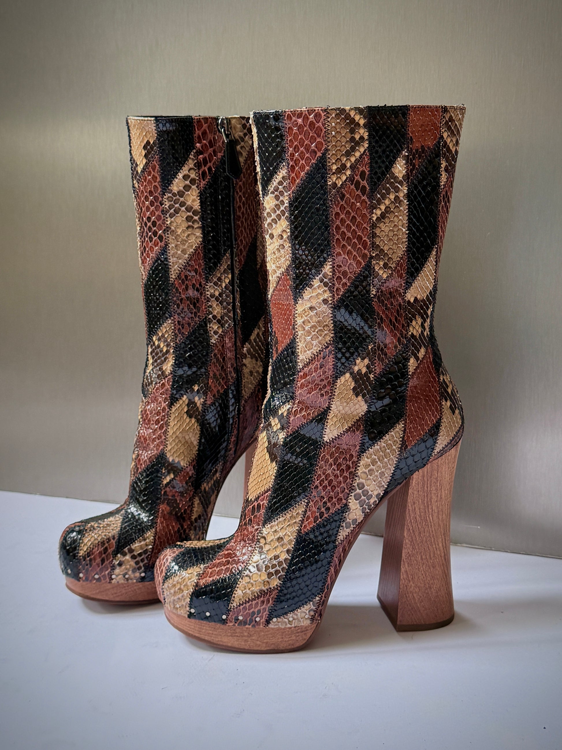 Prada 2015 Patchwork Python Platform Boots (38)