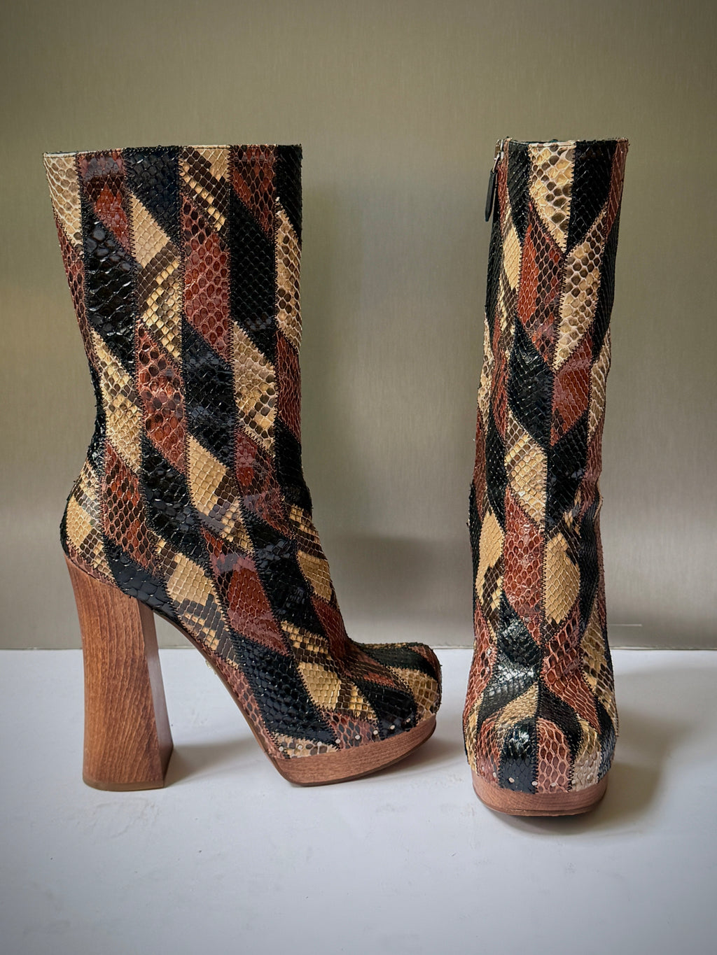 Prada 2015 Patchwork Python Platform Boots (38)