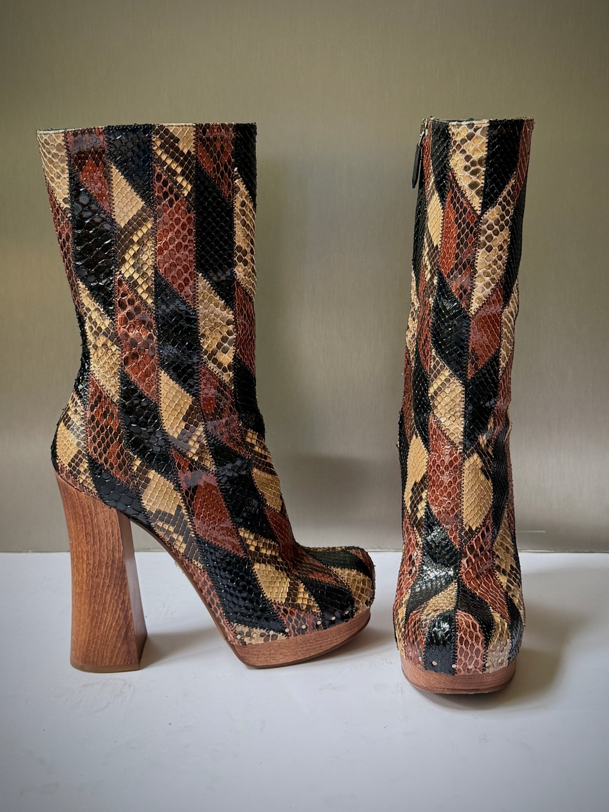 Prada 2015 Patchwork Python Platform Boots (38)