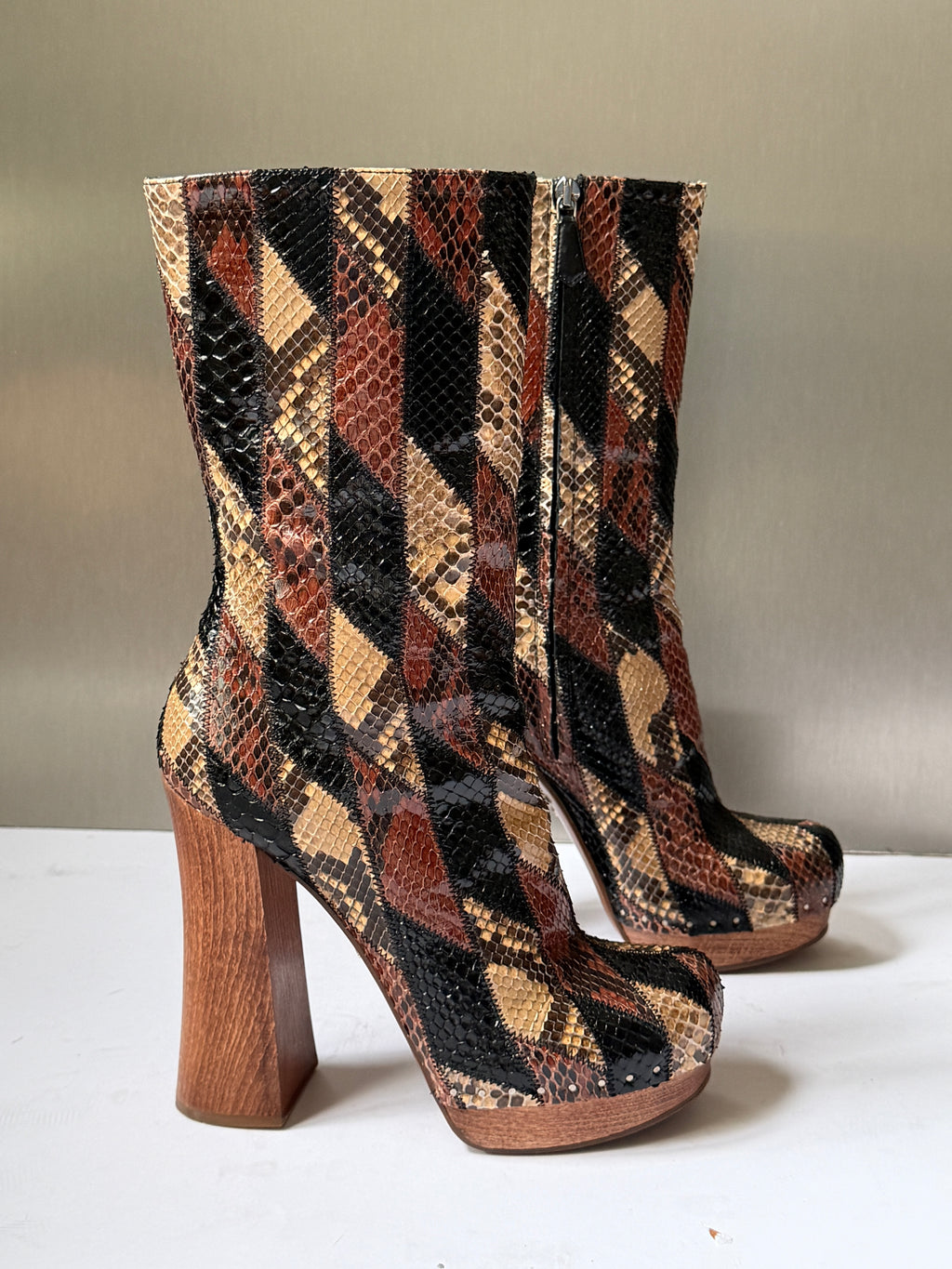 Prada 2015 Patchwork Python Platform Boots (38)