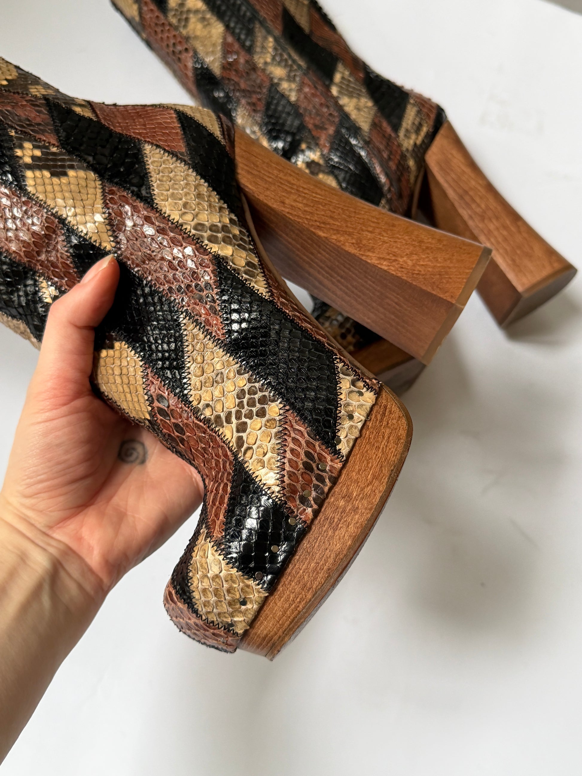 Prada 2015 Patchwork Python Platform Boots (38)