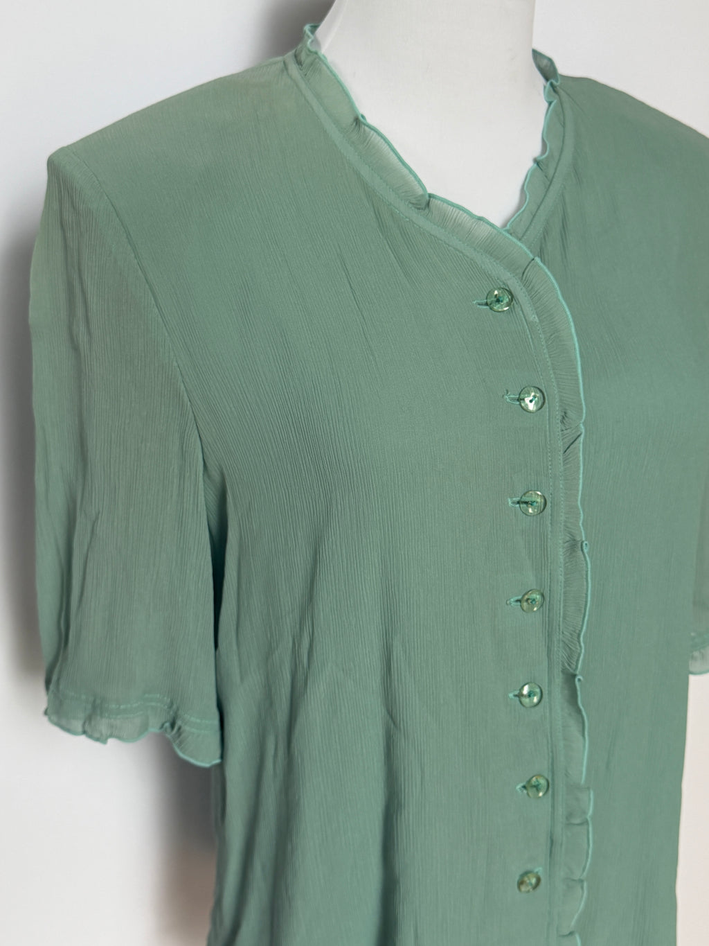 Chloe Seafoam Silk Ruffle Blouse (L)