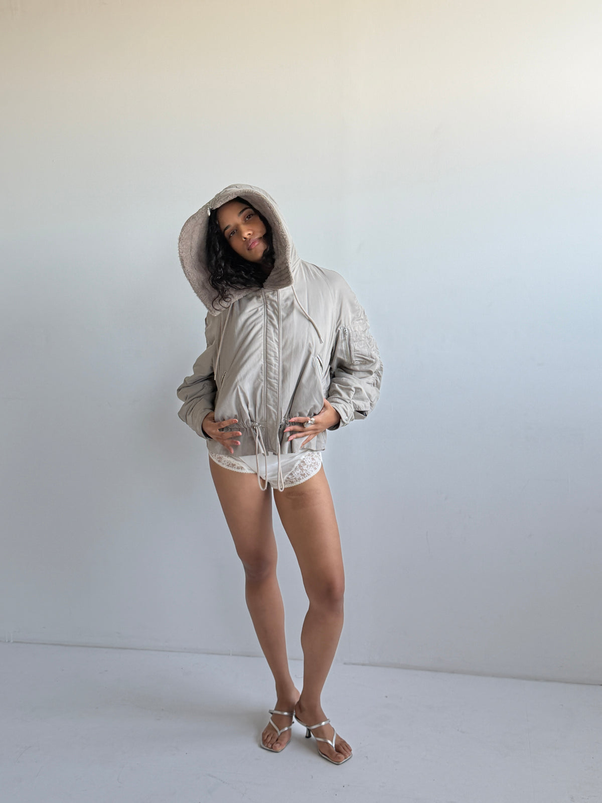 Deadstock Japanese Pinkish White Lace Panel Mini Slip Shorts (XS)