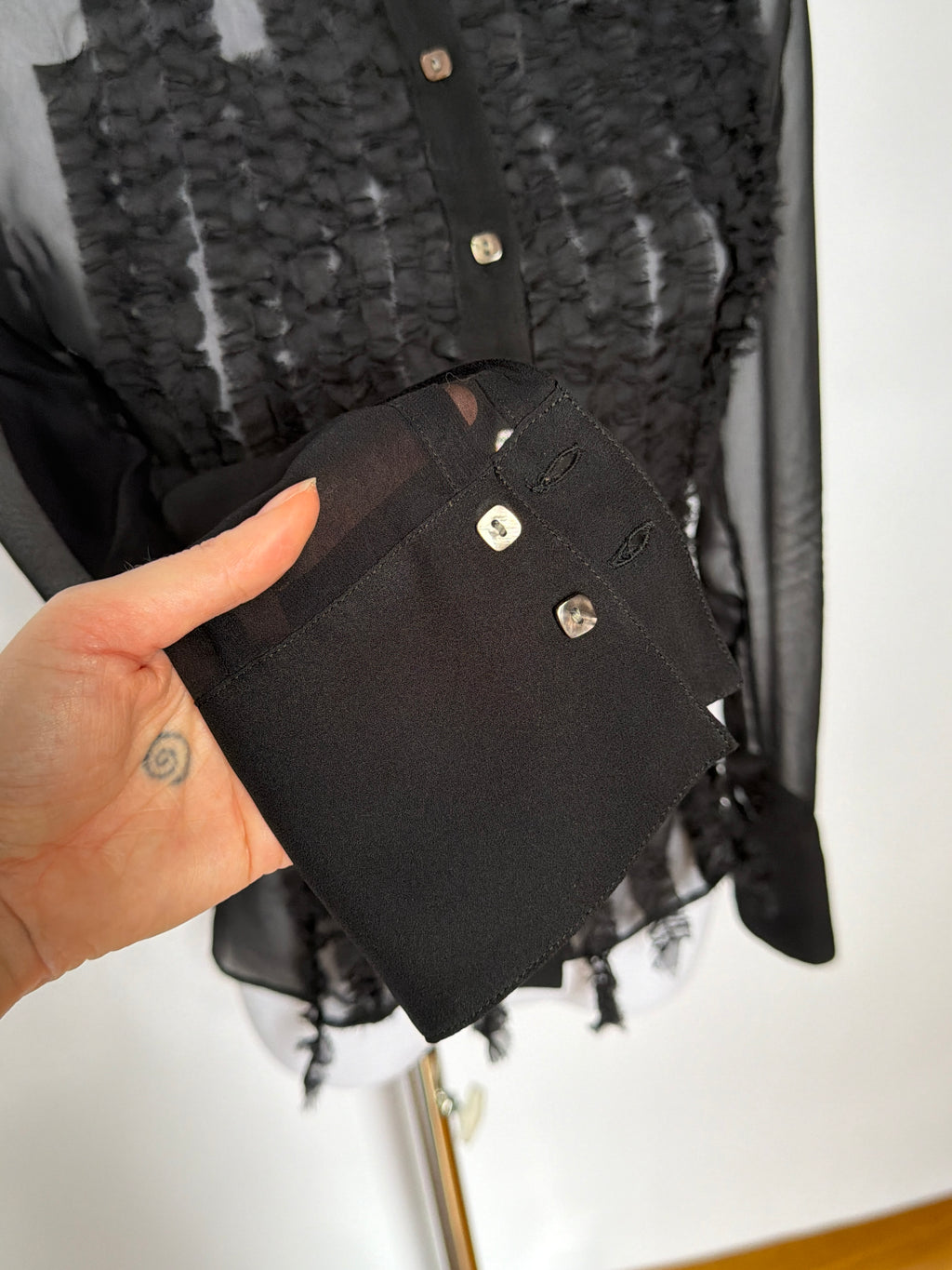 Ruffle Front Sheer Blouse (XXS/XS)