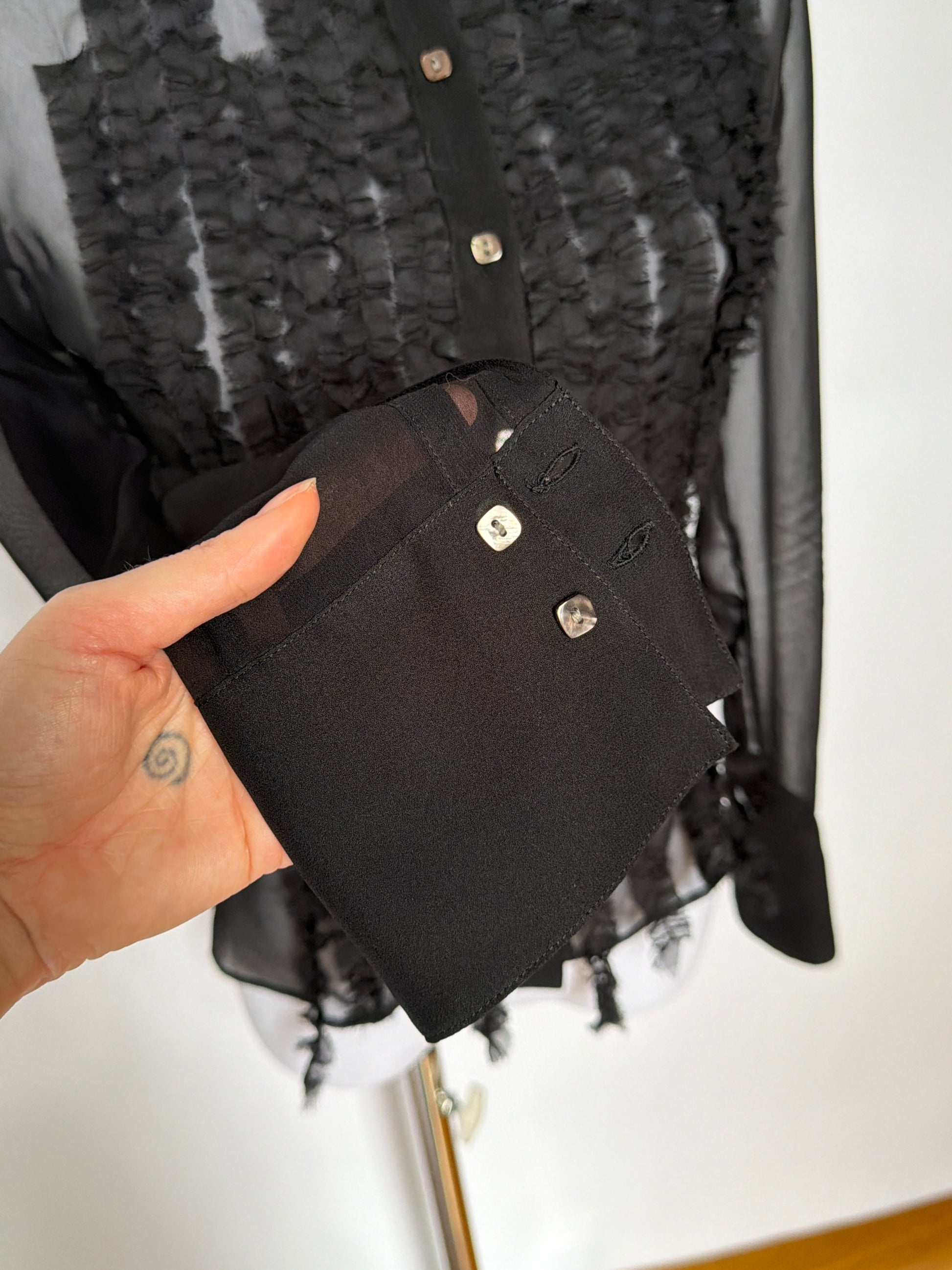Ruffle Front Sheer Blouse (XXS/XS)