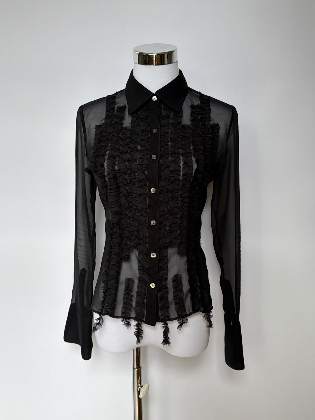 Ruffle Front Sheer Blouse (XXS/XS)