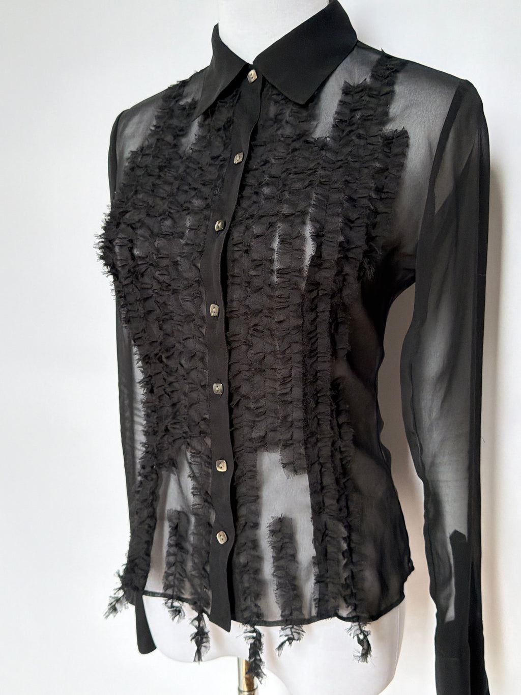 Ruffle Front Sheer Blouse (XXS/XS)