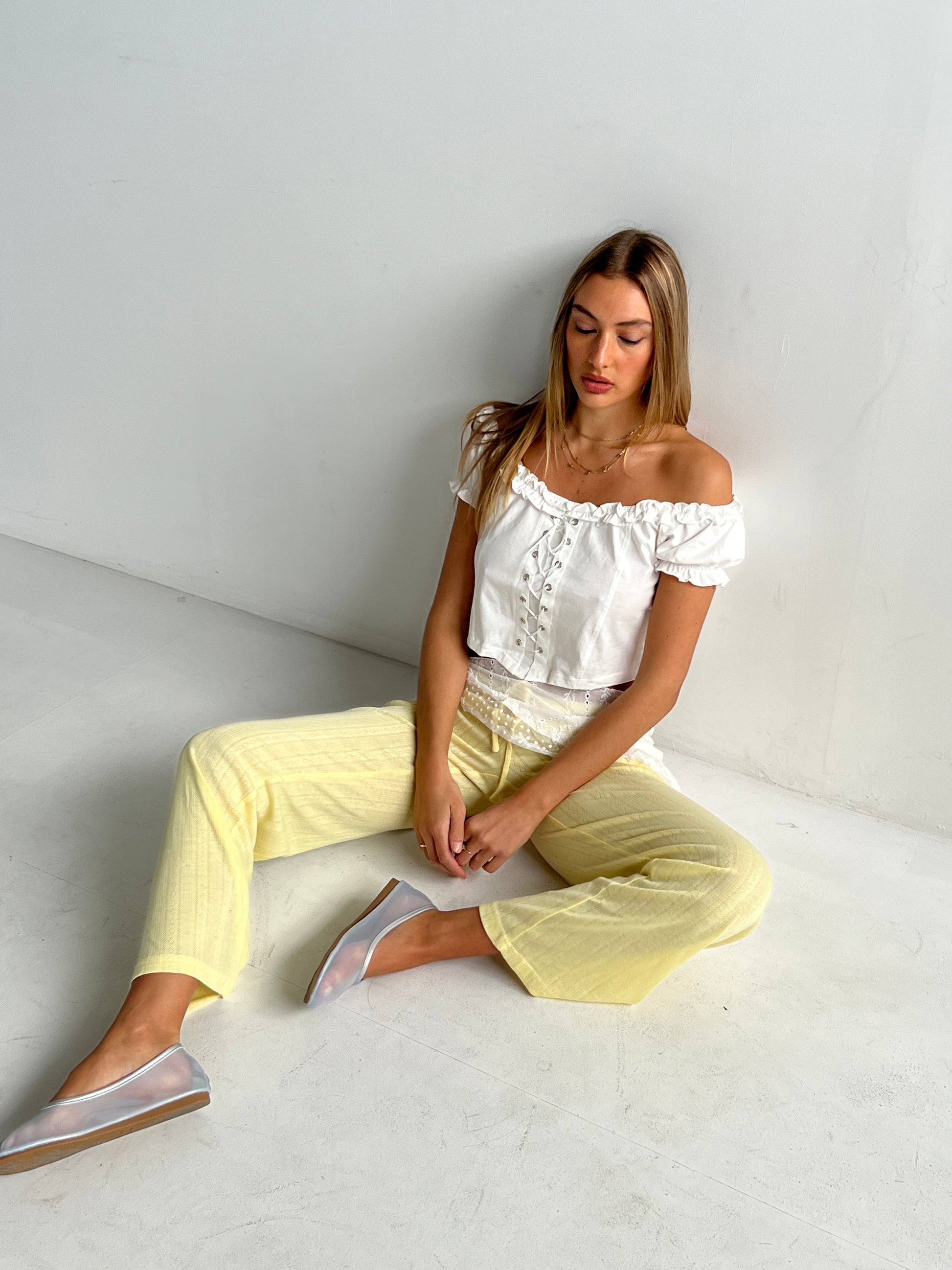 Dusty Lounge Pants — Lemon Pointelle