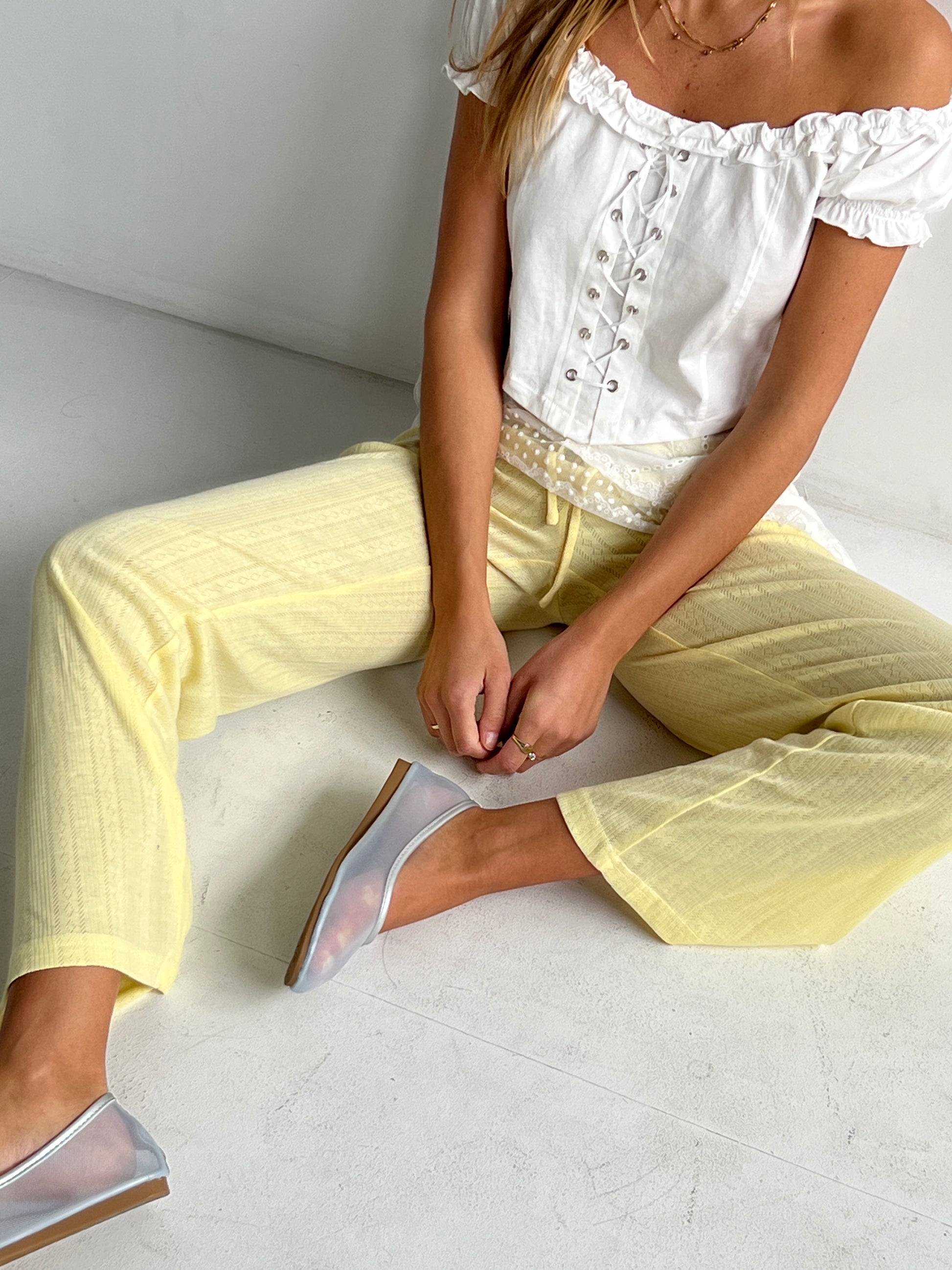 Dusty Lounge Pants — Lemon Pointelle