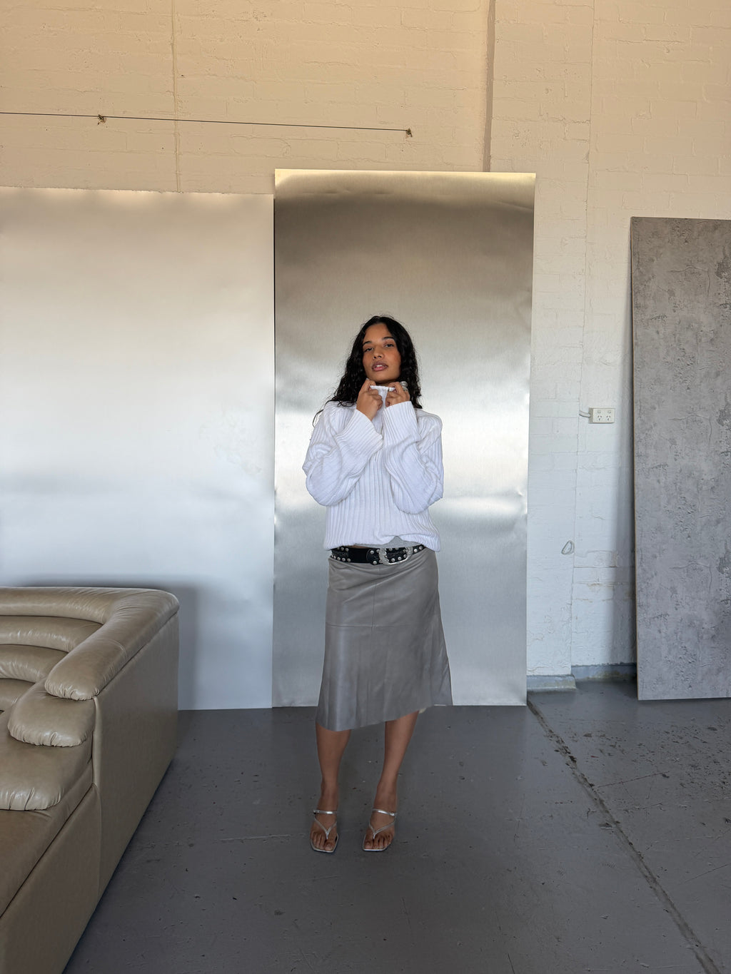Vintage Calvin Klein White Ribbed Quarter-Zip Sweater (XL/XXL)