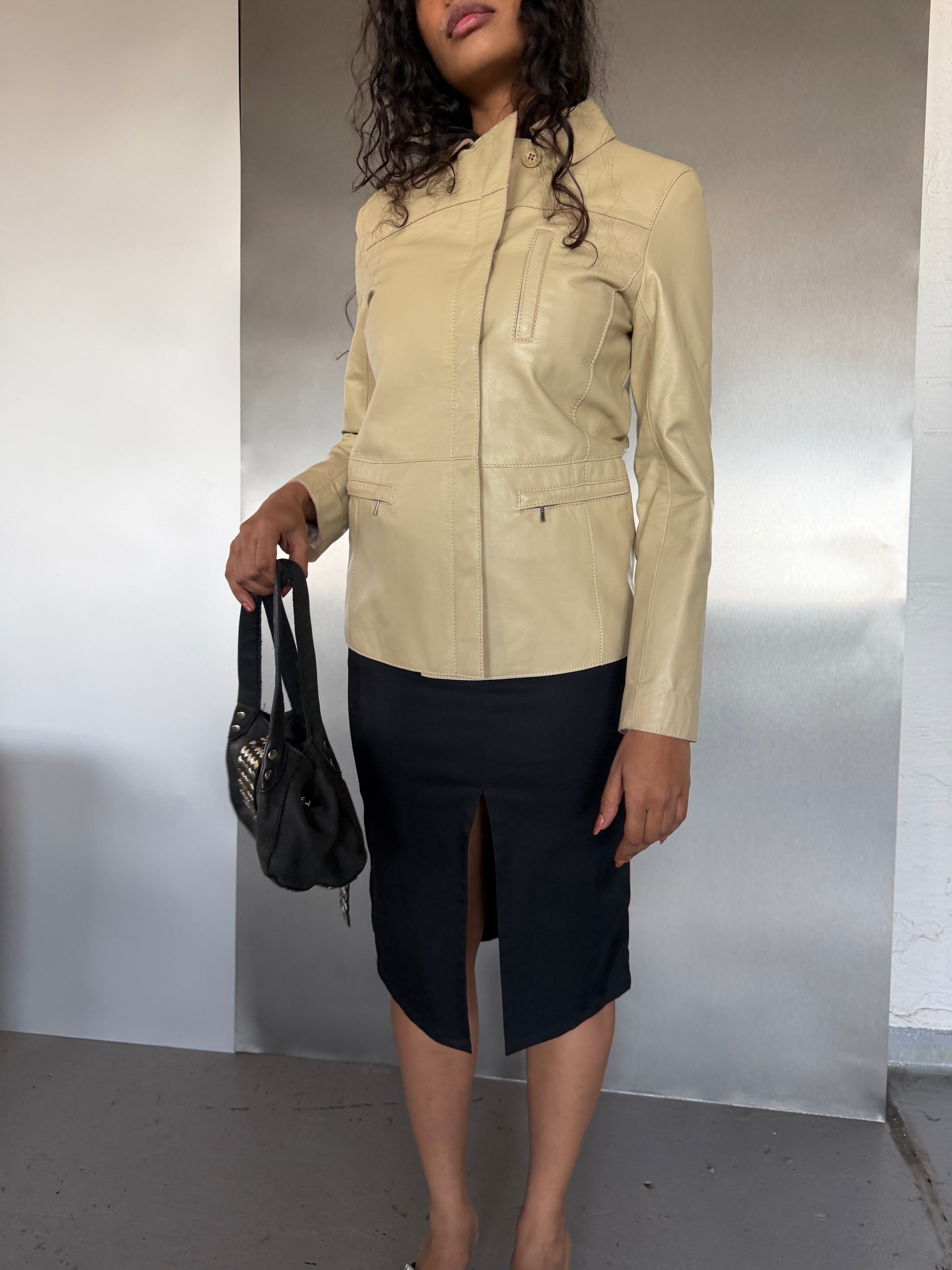 Sonia Rykiel Cream Leather Jacket (S/M)