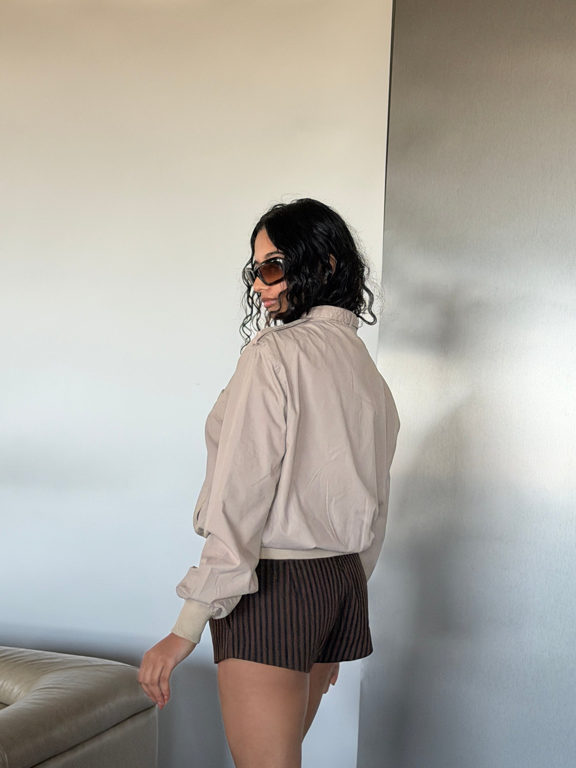 Vintage Beige Bomber Jacket (M)