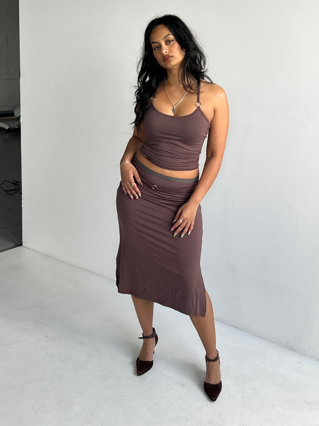 Aquila O'Ring Midi Skirt — Umber