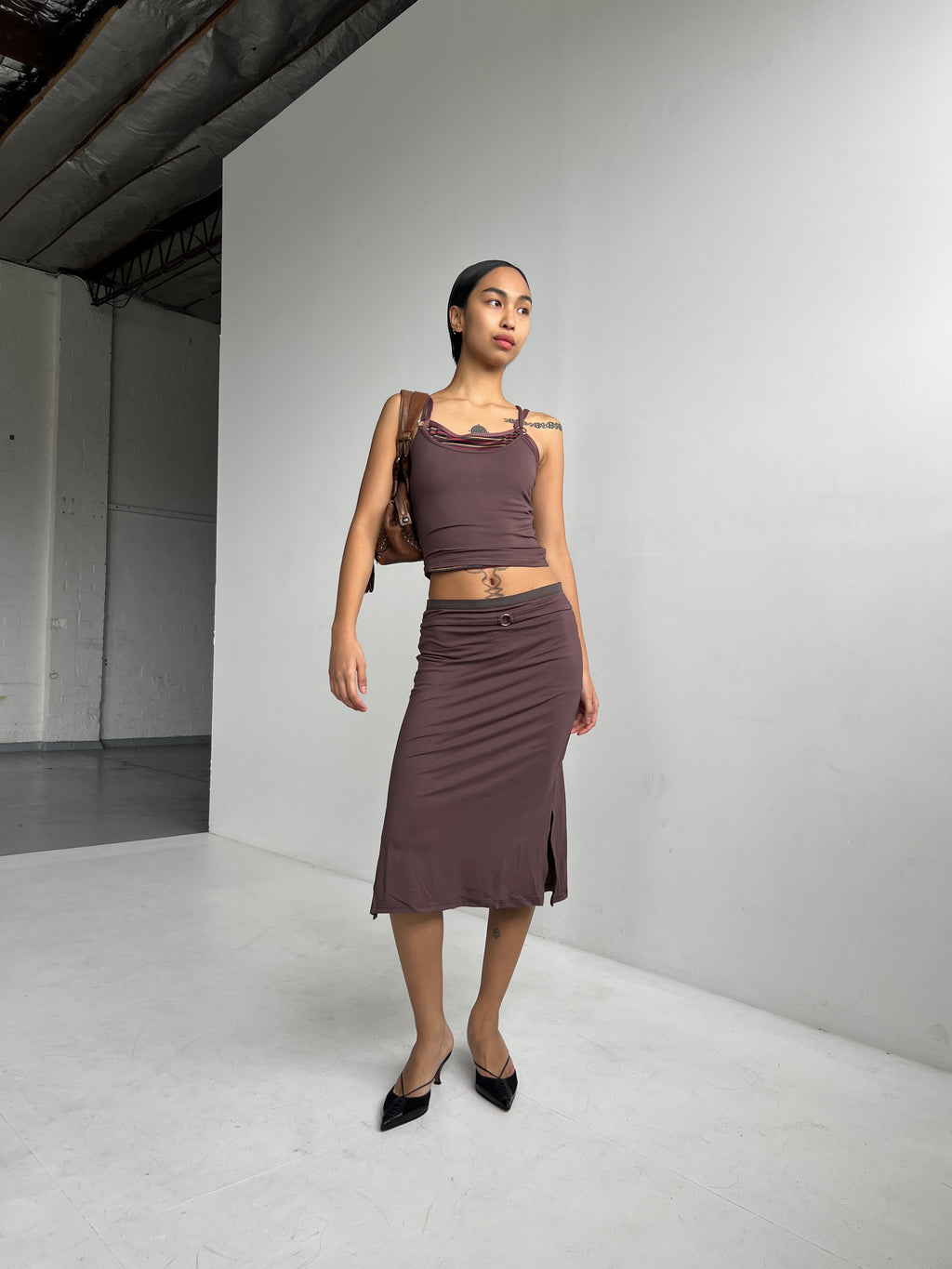 Aquila O'Ring Midi Skirt — Umber