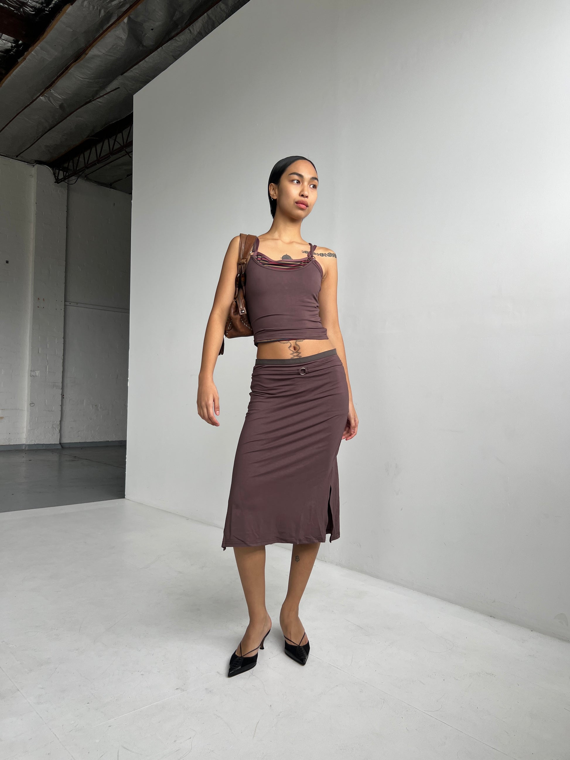 Aquila O'Ring Midi Skirt — Umber