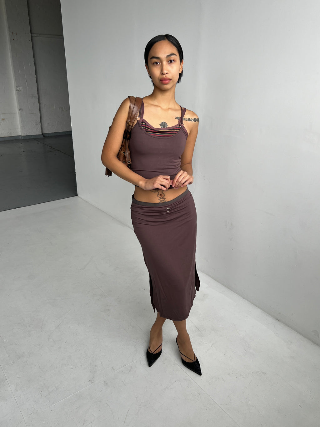 Aquila O'Ring Midi Skirt — Umber
