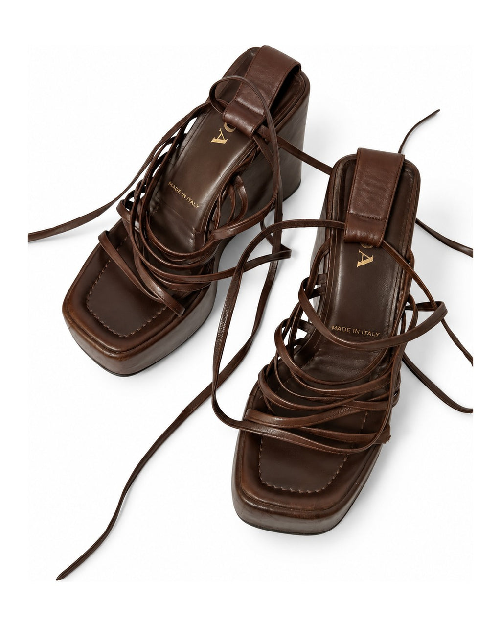 Prada Chocolate Brown Strappy Lace-Up Platform Sandals (37)