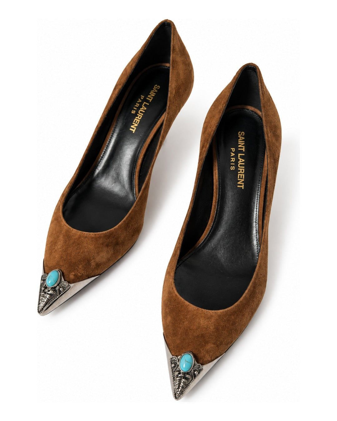 Saint Laurent Zoe Brown Suede Western Kitten Heel Pumps (38)