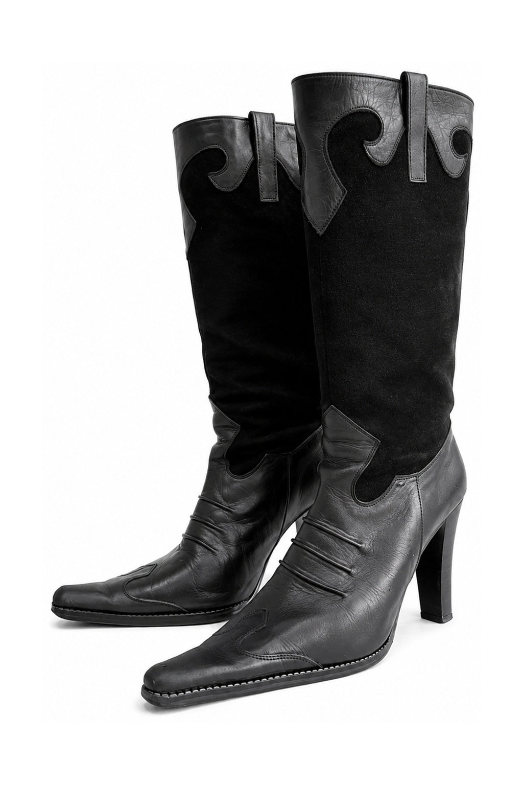 Leather Suede Western Boots — Black