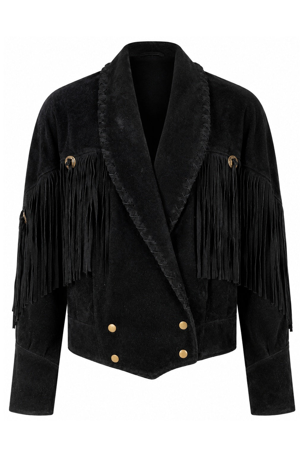 Vintage Learsi Black Suede Fringe Jacket with Silver Embellishments (XS-XL)