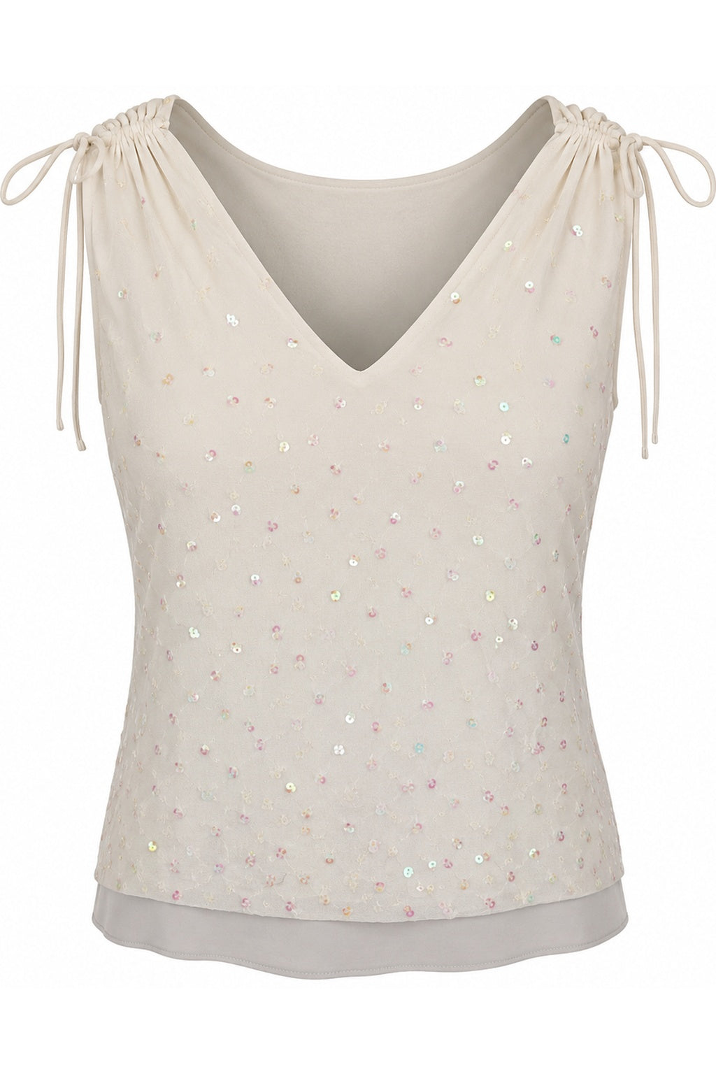 Vintage Y2K Cream Sequin Tie Strap Top (L/XL)