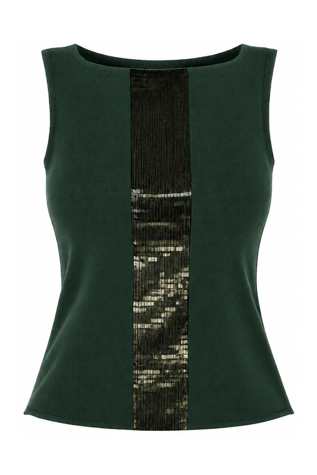 Novespazio Vintage Green Cashmere Beaded Sleeveless Knit Top (XS-M)
