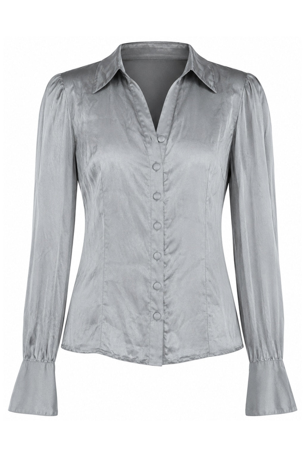 Vintage 90s Silver Grey Silk Satin Blouse (XS)