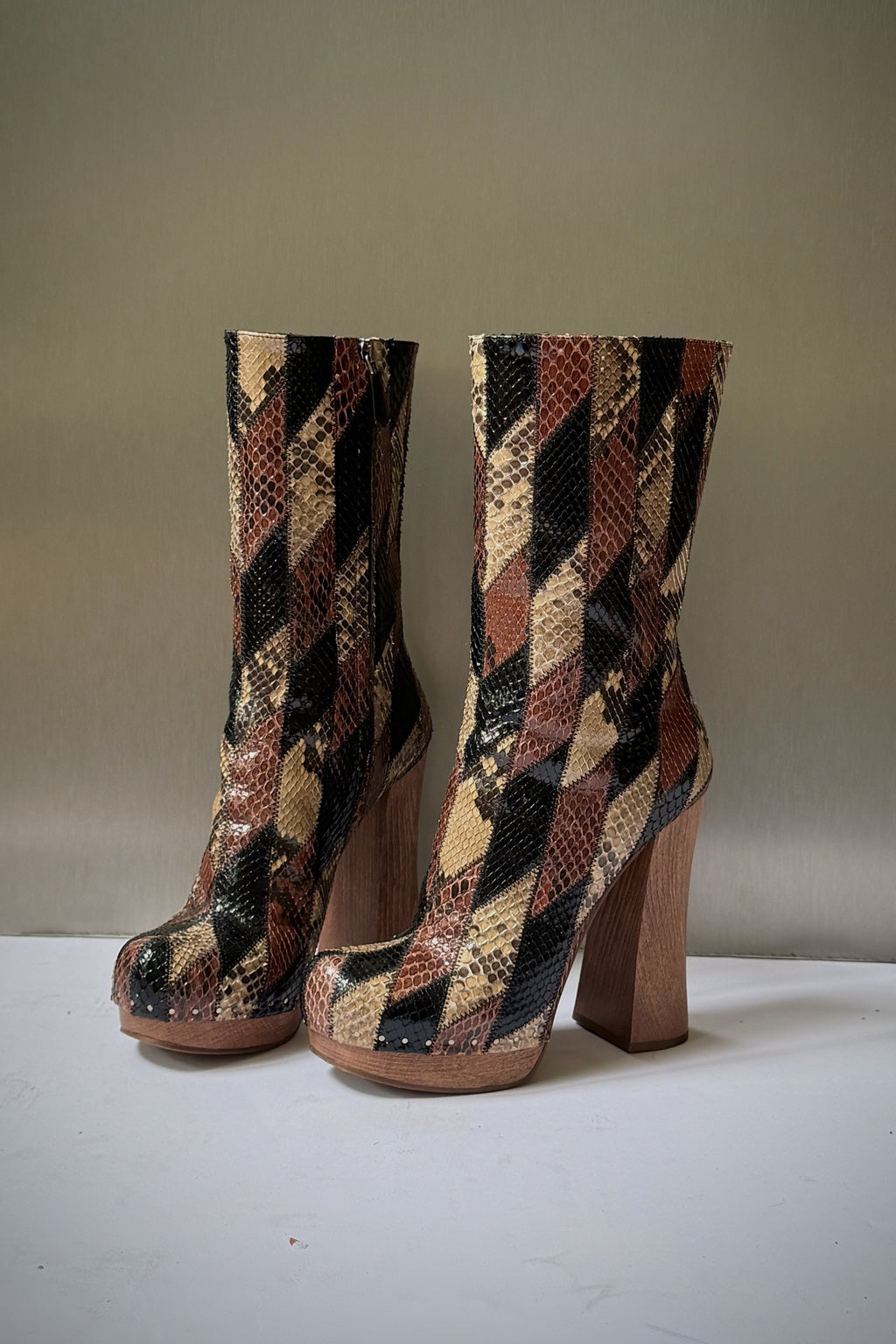 Prada 2015 Patchwork Python Platform Boots (38)