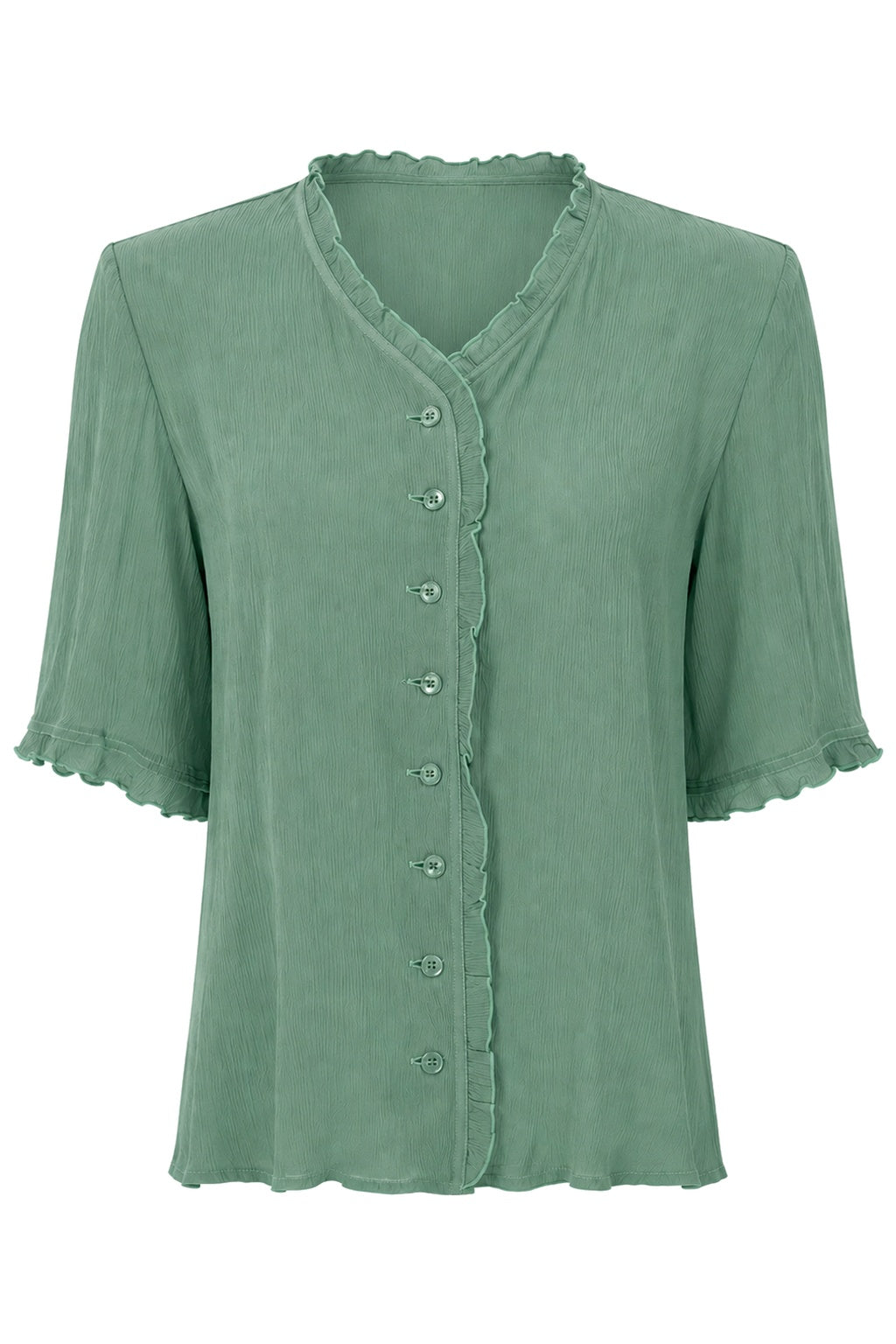 Chloe Seafoam Silk Ruffle Blouse (L)