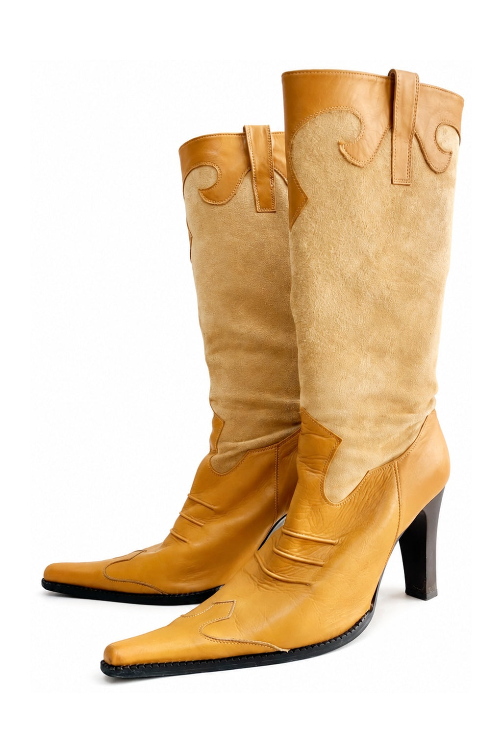 Leather Suede Western Boots — Tan