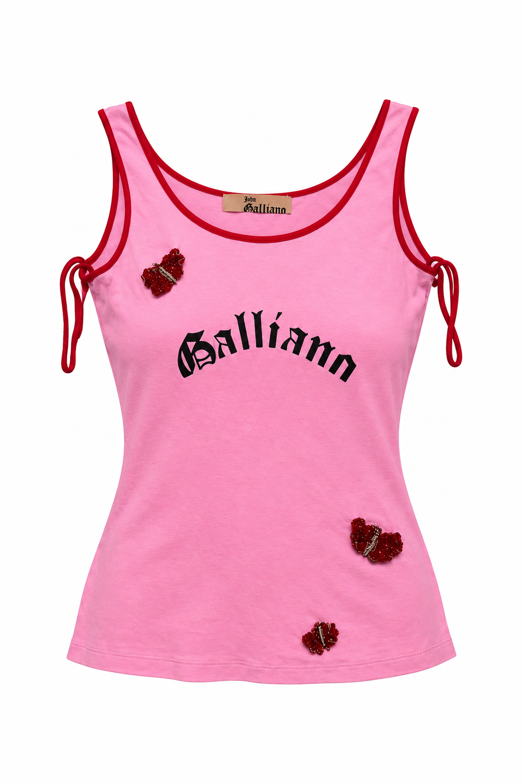 John Galliano Vintage Baby Pink Butterfly Beaded Logo Tank Top (XS-L)