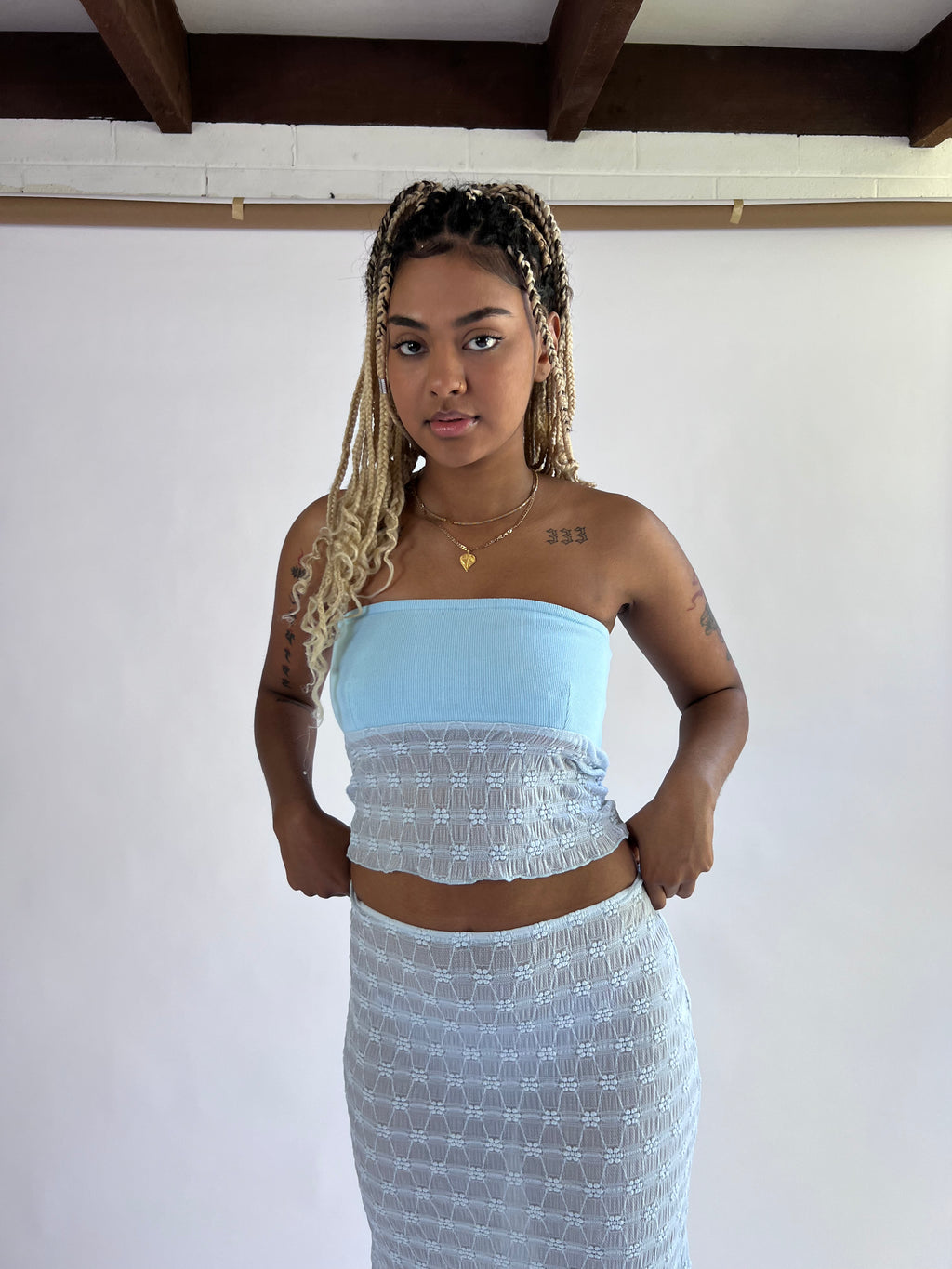 Sabrina Mesh Boob Tube — Baby blue