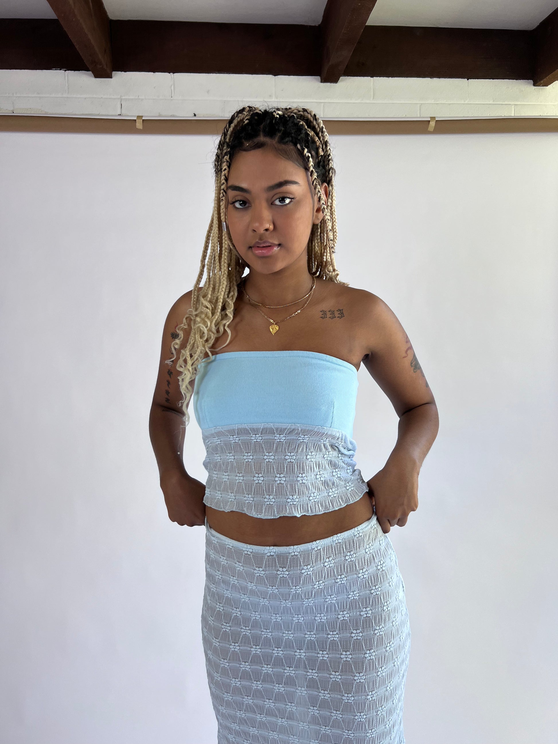 Sabrina Mesh Boob Tube — Baby blue